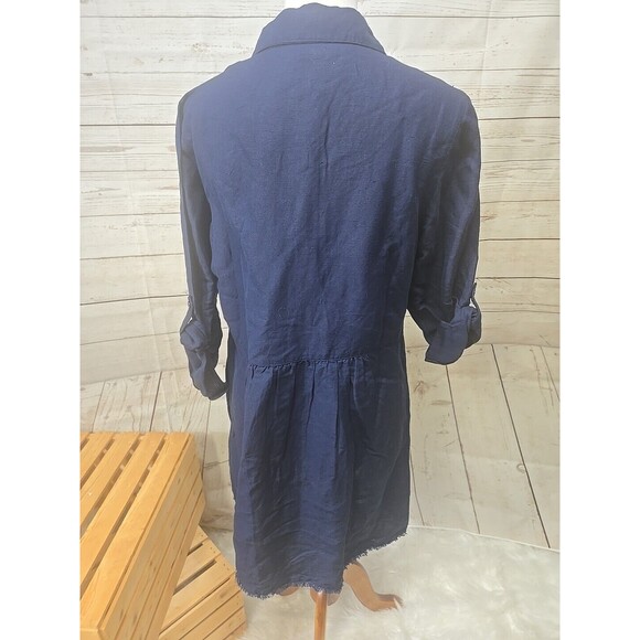 Tommy Bahama Women's Navy Linen St Lucia Boyfriend Shirt Size Small Roll Tab Raw - Picture 2 of 12